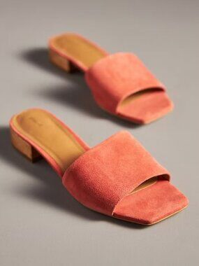 NEW Anthropologie Coralie Mule Slide Sandals Size 37 US 6.5 Coral Suede Leather
